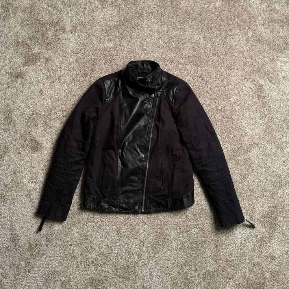 LUCKY BRAND GOAT LEATHER CANVAS MOTO JACKET